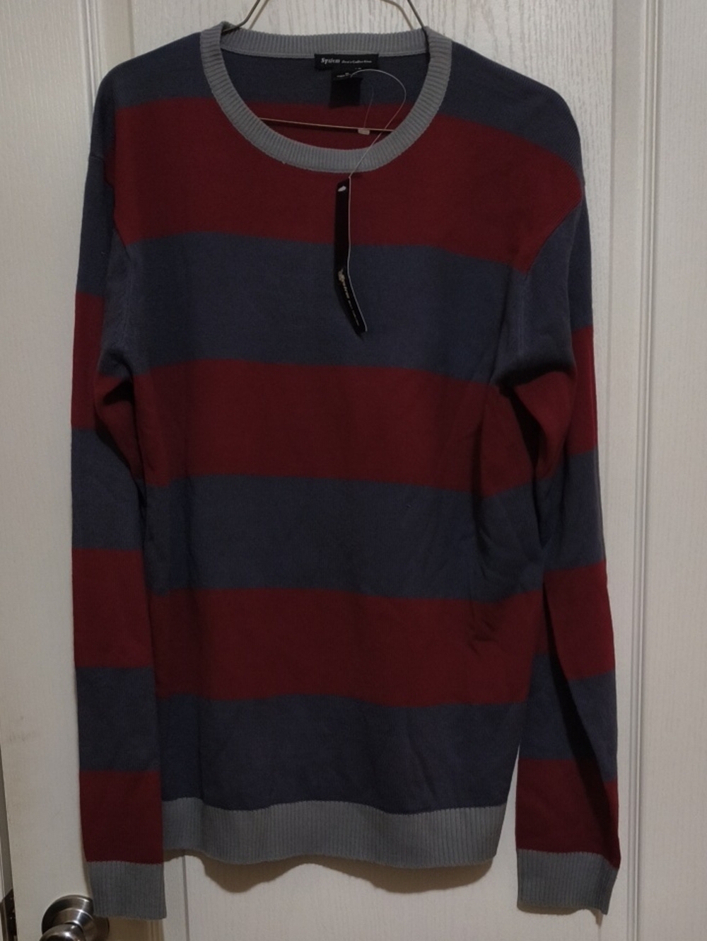 System Striped Crewneck Sweater in Maroon and Slate Gray